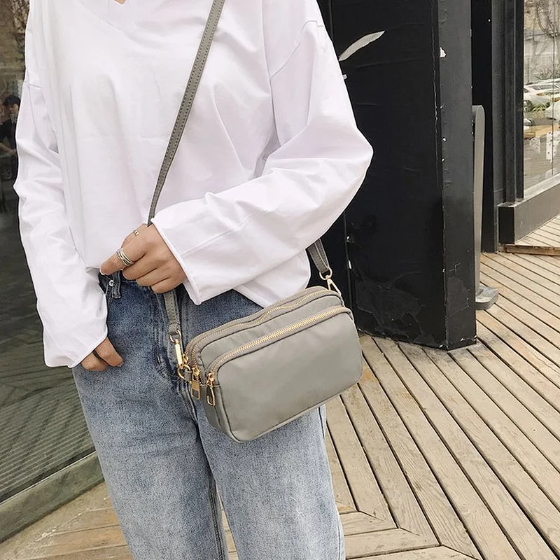 2019 new style Women nylon  Medium Multi Pockets bamboo  purse Trendy Cross body Messenger Shoulder bag
