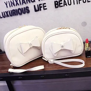 Custom trendy cheap plain white pu makeup make up purse cosmetic pouch make-up bag