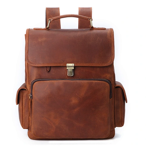Hot Selling Men's Vintage Crazy Horse leather Travel Outside Backpack