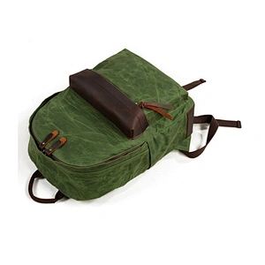Factory Custom Navy Green Waxed Canvas Backpack trolley school bags school backpacks