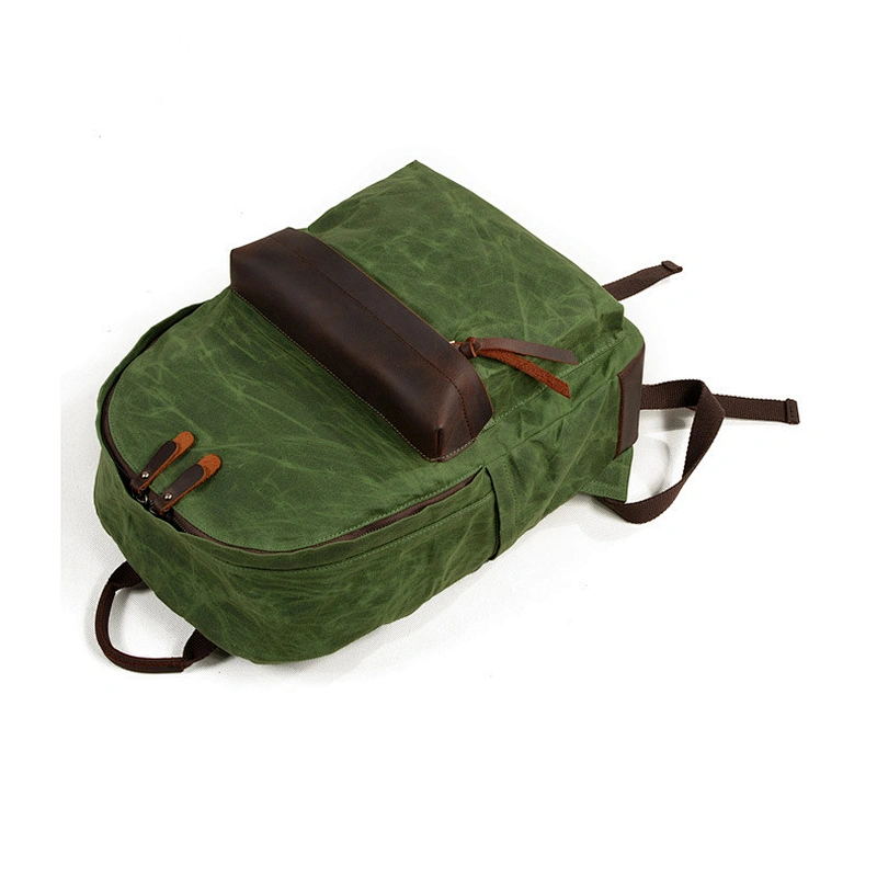 Factory Custom Navy Green Waxed Canvas Backpack trolley school bags school backpacks