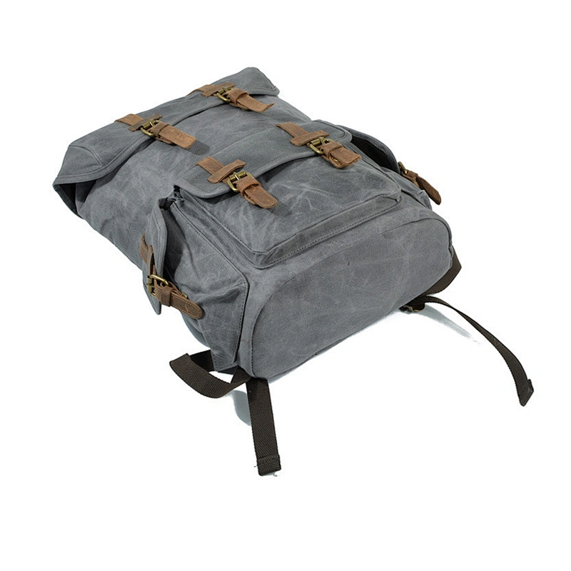 Waxed Canvas Leather Satchel Bookbag Computer Laptop Backpack Hiking Daypacks Mountaineering Bags