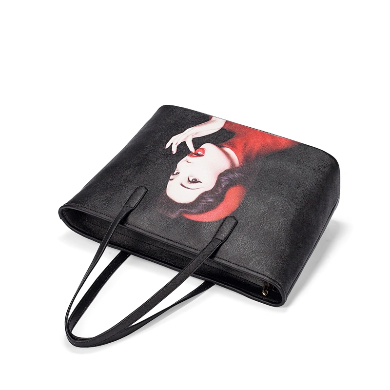 Online lady cheap black pu tote bag handbag from china for women girls