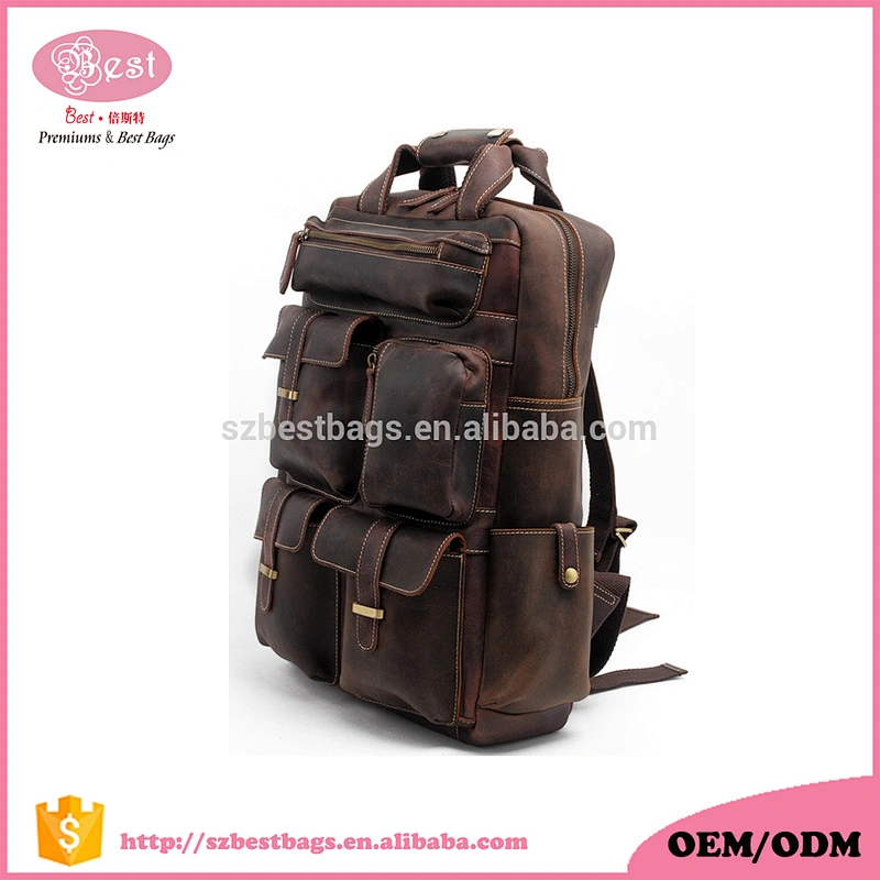 Factory Custom LOGO OEM Small MOQ Genuine Leather Brand Backpack Men