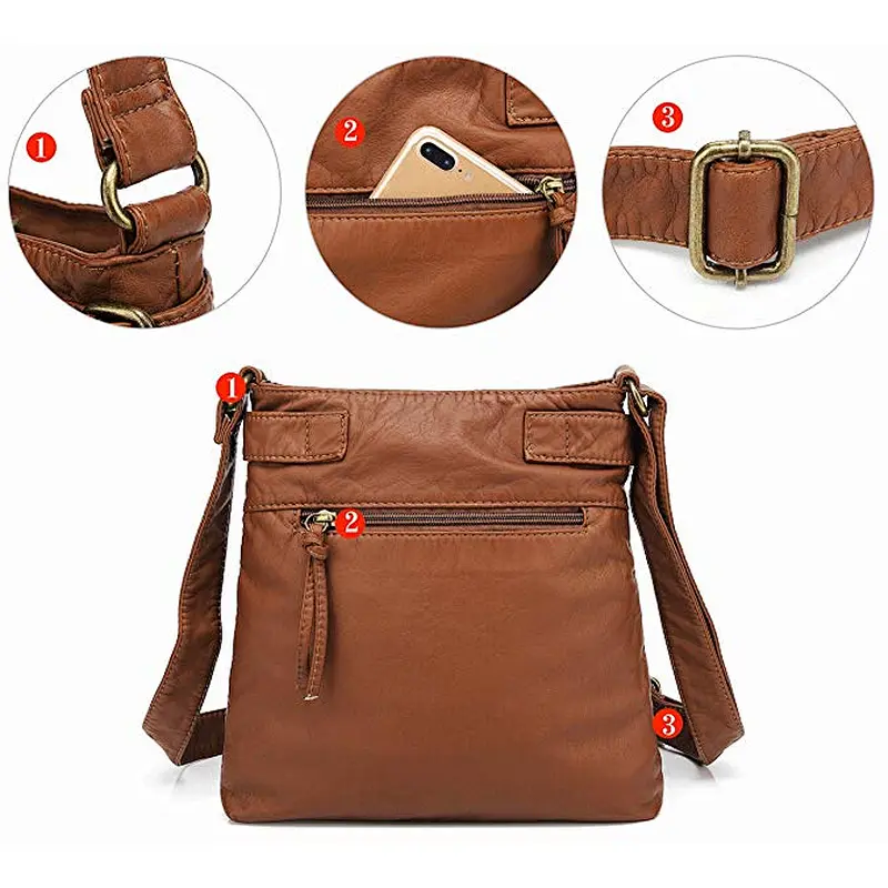 2019 trendy soft leather crossbody bag  sling bag waterproof multiple purse messenger bags