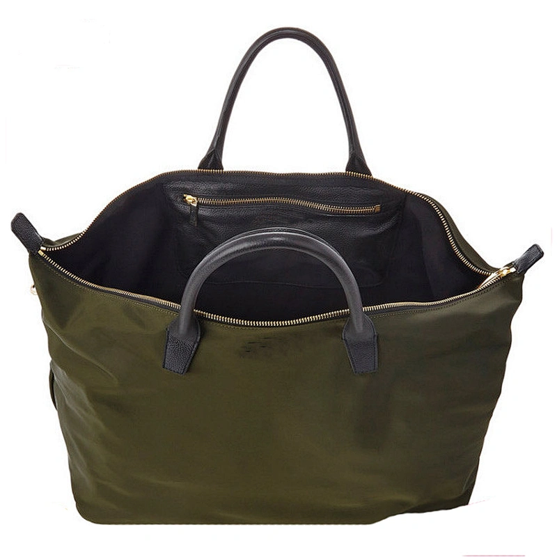 The Newest Designer European Fashion Tech-fabric with Leather Trim Medium Weekender Bag