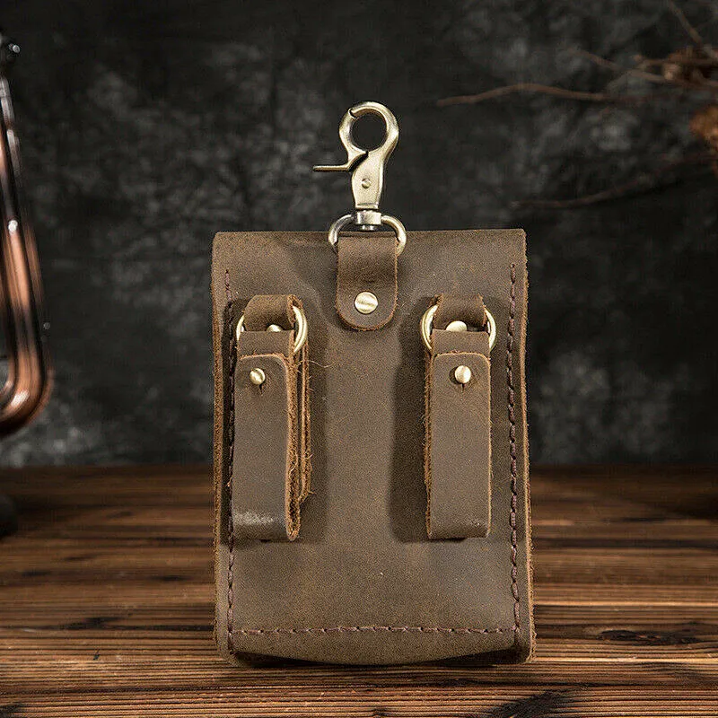 Men Genuine Leather Casual Design Hip Bum Pouch Small Hook Waist Belt Bag