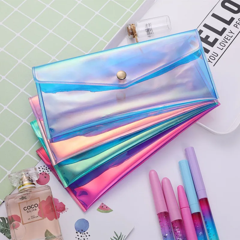 Latest Stylish Colorful Laser Transparent Stationery Organizer PVC Pen Bags