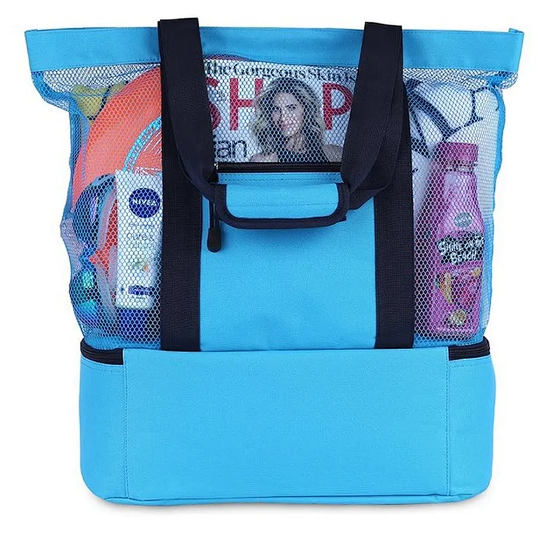 Wholesale bulk insulated nylon mesh beach cooler swimming tote bag