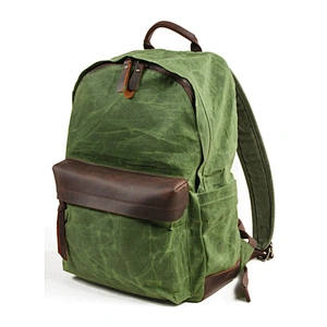 Factory Custom Navy Green Waxed Canvas Backpack trolley school bags school backpacks