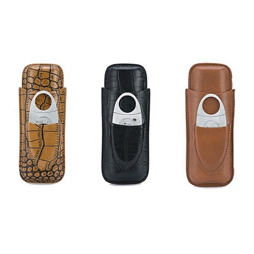 Custom High End Gift Cigar Holder 100% Pure Genuine Leather Humidor Cigar Case With Cutter