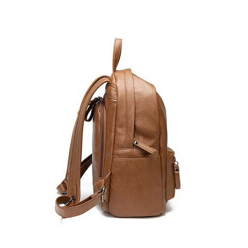 Vintage Soft Leather Backpack Women Cowhide School bag Anti-thief Rucksack