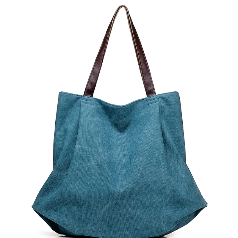 Ladies folding brown canvas tote bag handle shoulder shopping handbag for women