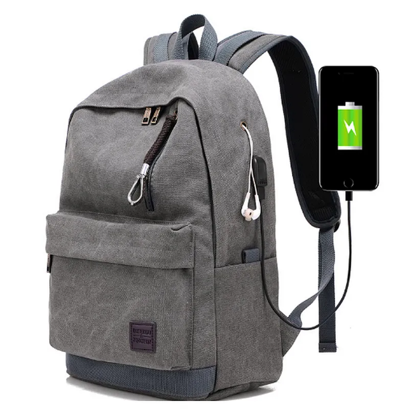 Multi-functional school bag canvas day pack backpack computer backpack with earphone outlet