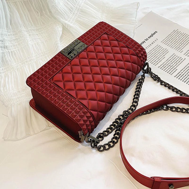 2019 fashion hot style Classic Shopping Street Silicone Jelly Quilted Crossbody Bag Girls Side Purse Clutch with Chain
