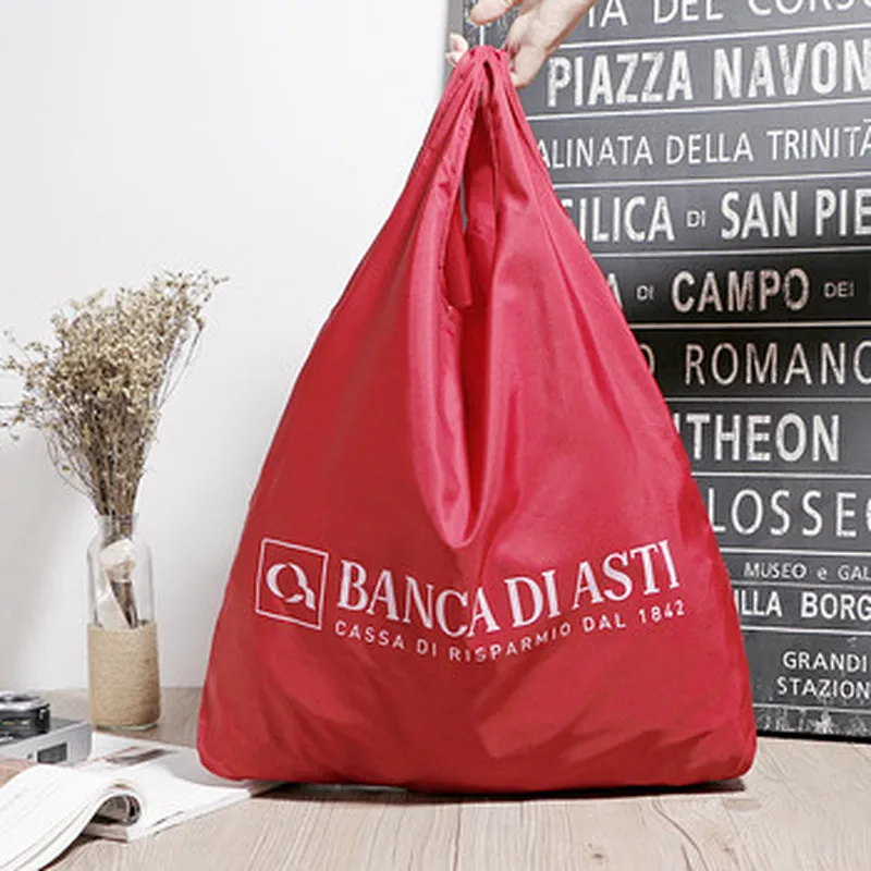 Promotional reusable recycle collapsible colored poly polyester t-shirt shopping bag