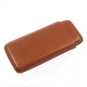 Travel Spanish Cedar Veneer Leather Cigar Case Top Grain Genuine Leather Cigar Case Humidor