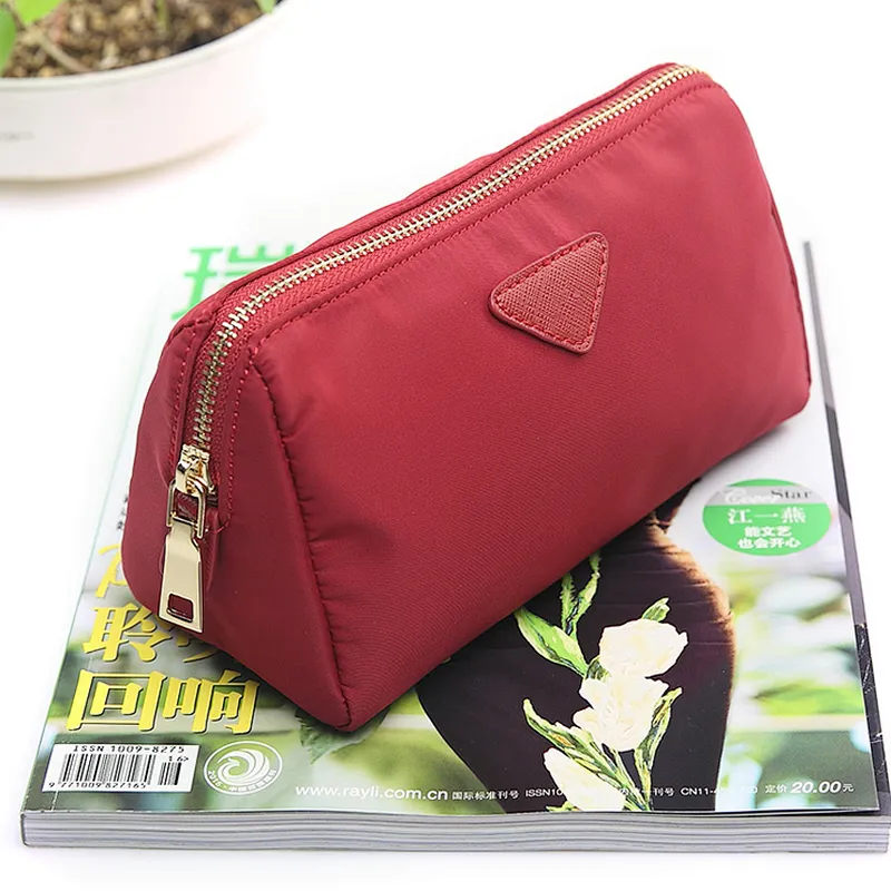 Custom waterproof printed red polyester cosmetic bag toiletry makeup pouch with zipper