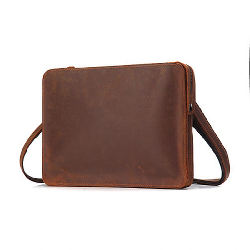New Crazy Horse Genuine Leather Messenger Bag For Men Vintage  Business Briefcase