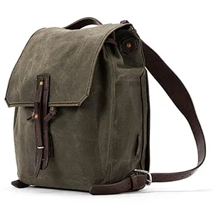 Vintage Hiking Canvas Backpack Waxed travel Canvas and Leather Backpack