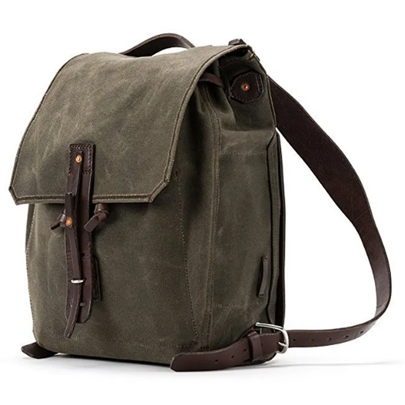 Vintage Hiking Canvas Backpack Waxed travel Canvas and Leather Backpack