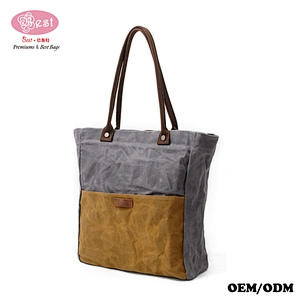 New Style Waxed Canvas with Genuine Leather Vintage Tote Bag Shopping bag