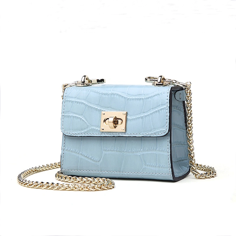 Genuine Leather Mini Hard Chain Handbag For Women High Quality Casual Ladies Bag
