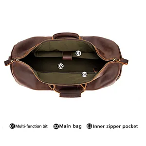 Vintage Men's Travelling Luggage Bag Genuine Leather Duffle Bags for Business Travel