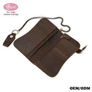 2019 Men Clutch Bag Card Holder Crazy Horse Leather Wallet With Chain