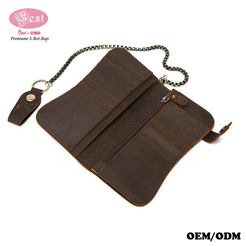 2019 Men Clutch Bag Card Holder Crazy Horse Leather Wallet With Chain