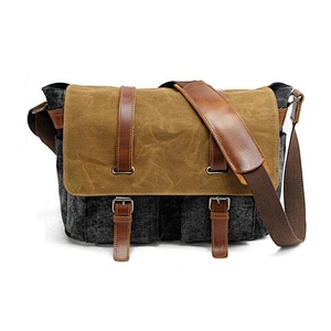 Waterproof Waxed Canvas with Genuine Leather Trimmings Laptop Bag Men Messenger Bag Satchel