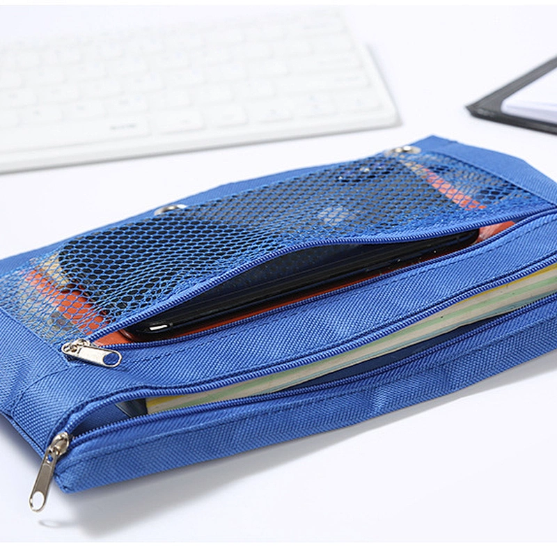 Wholesale 3 Rings Hole Pencil Pouch Stationery Bag Zipper Fabric Pockets for Office gift