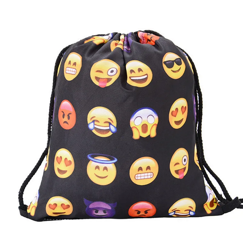 Promotional custom print small waterproof 210d polyester emoji drawstring bag backpack