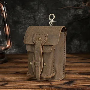 Men Genuine Leather Casual Design Hip Bum Pouch Small Hook Waist Belt Bag