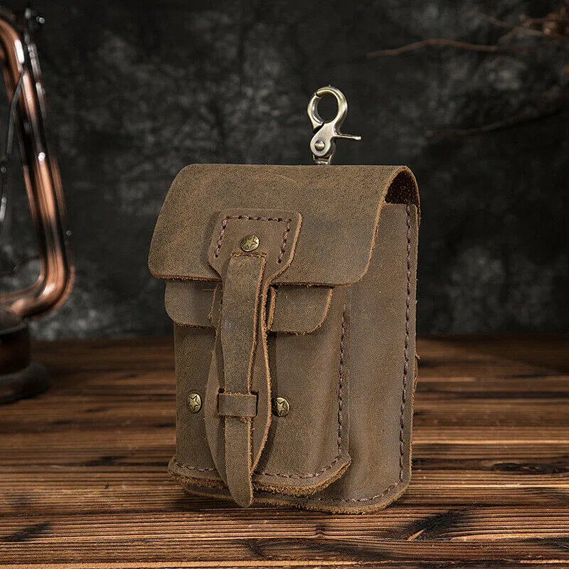 Men Genuine Leather Casual Design Hip Bum Pouch Small Hook Waist Belt Bag