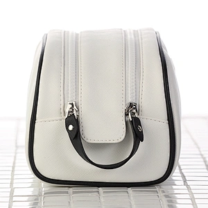 Korean luxury professional ladies black white pu leather cosmetic makeup bag