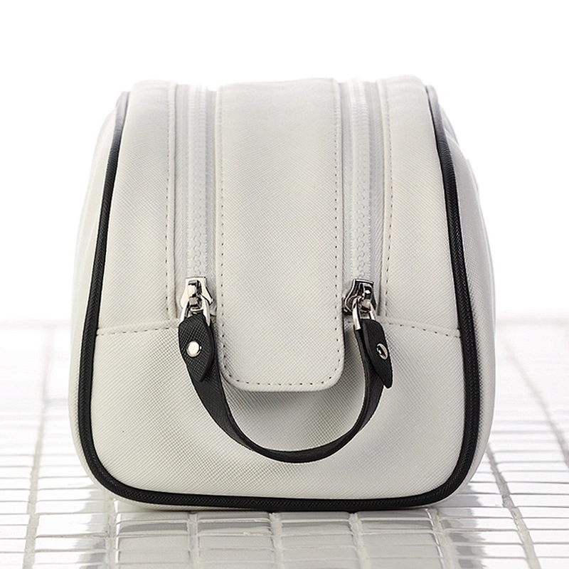 Korean luxury professional ladies black white pu leather cosmetic makeup bag
