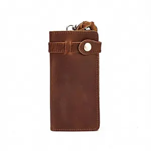 Vintage Style Crazy Horse Genuine Leather Wallet With Handle Large Capacity Unisex Wallet