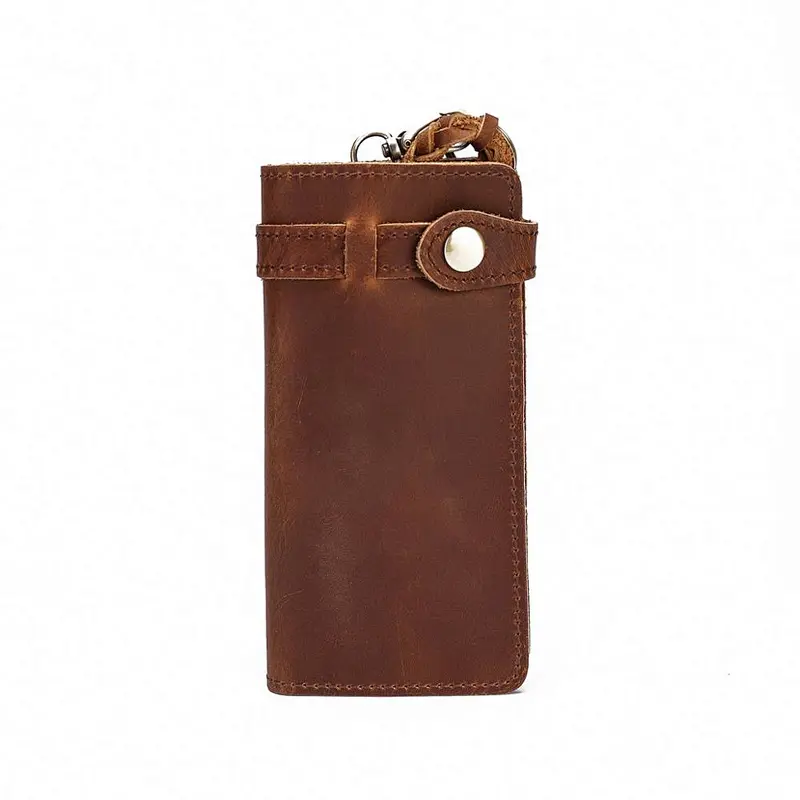 Vintage Style Crazy Horse Genuine Leather Wallet With Handle Large Capacity Unisex Wallet