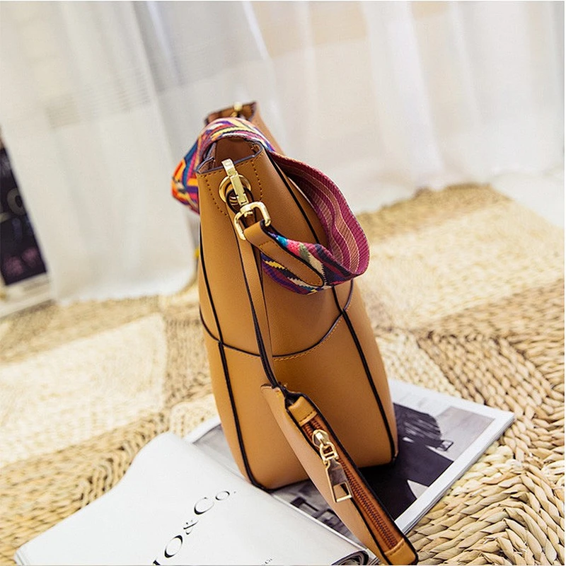 Custom cheap plain vintage japanese black pu leather woman ladies bucket shoulder bag