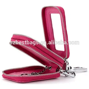 Genuine Leather small key wallet car key wallet men women double zipper key wallet