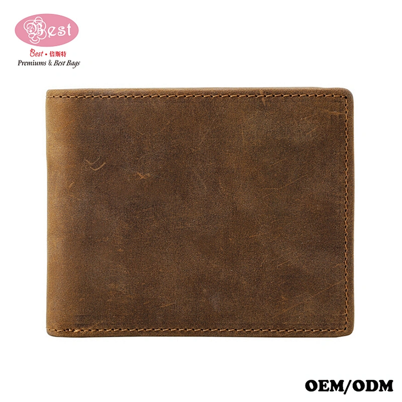 Vintage Crazy Horse Leather Men's Short Wallet with Cash Pocket and Card Holder Slots