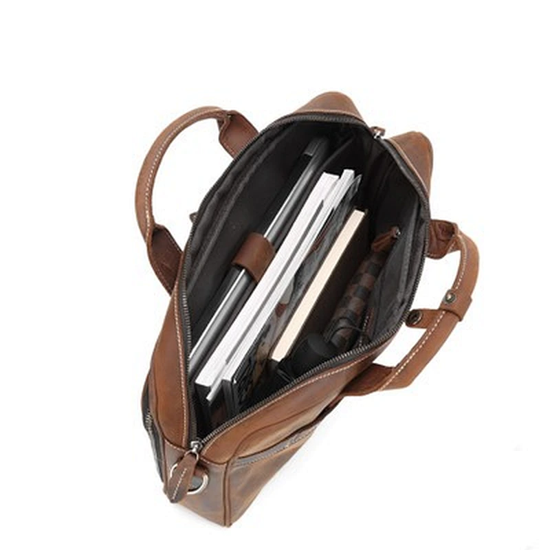 Fashion Men Crazy Horse Leather High Quality Vintage Briefcases Genuine Leather Handbag Laptop Bag for Men