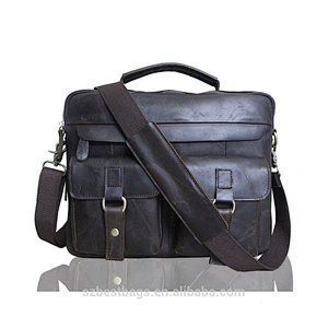 Vintage Mens Business Briefcase Top Grain Cowhide Leather Shoulder Bags
