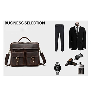 Vintage Mens Business Briefcase Top Grain Cowhide Leather Shoulder Bags