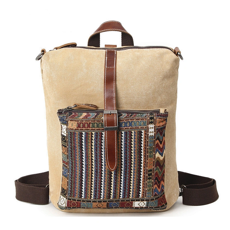 Ethnic Style Canvas Backpack Casual School Book Bag Sports Daypack Rucksack