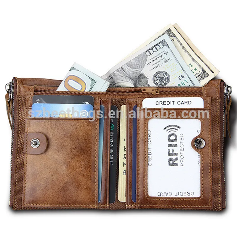 Customized top grain genuine leather wallet for men women crazy horse leather wallet