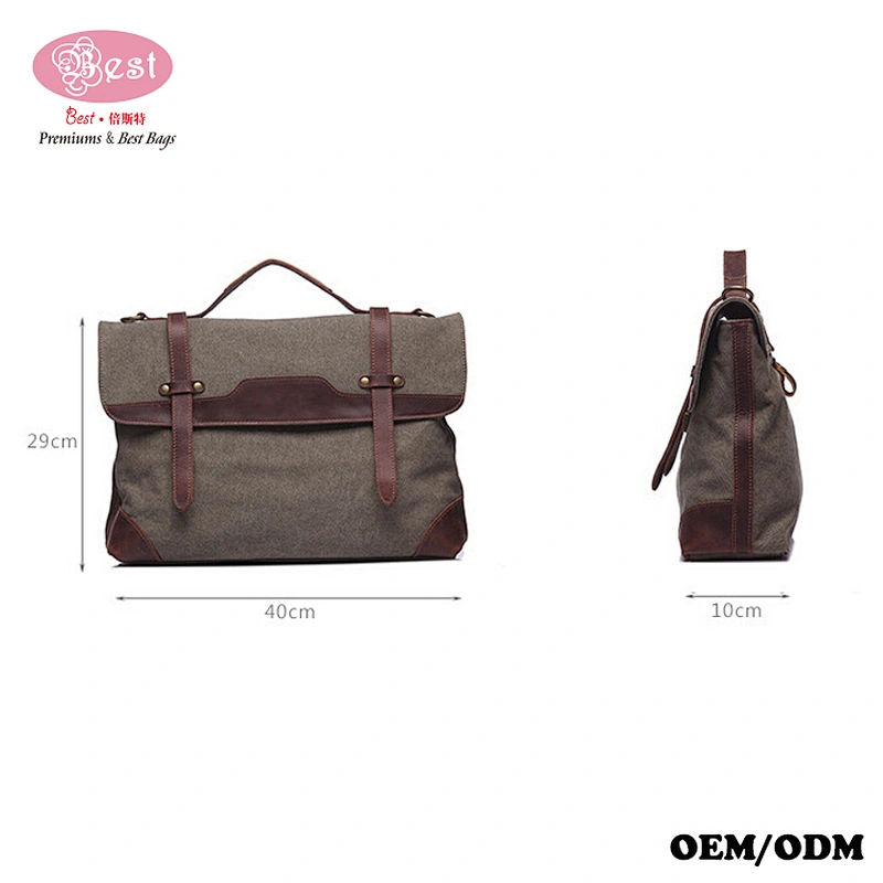 Canvas Leather Laptop Shoulder Bag Vintage Messenger Bag