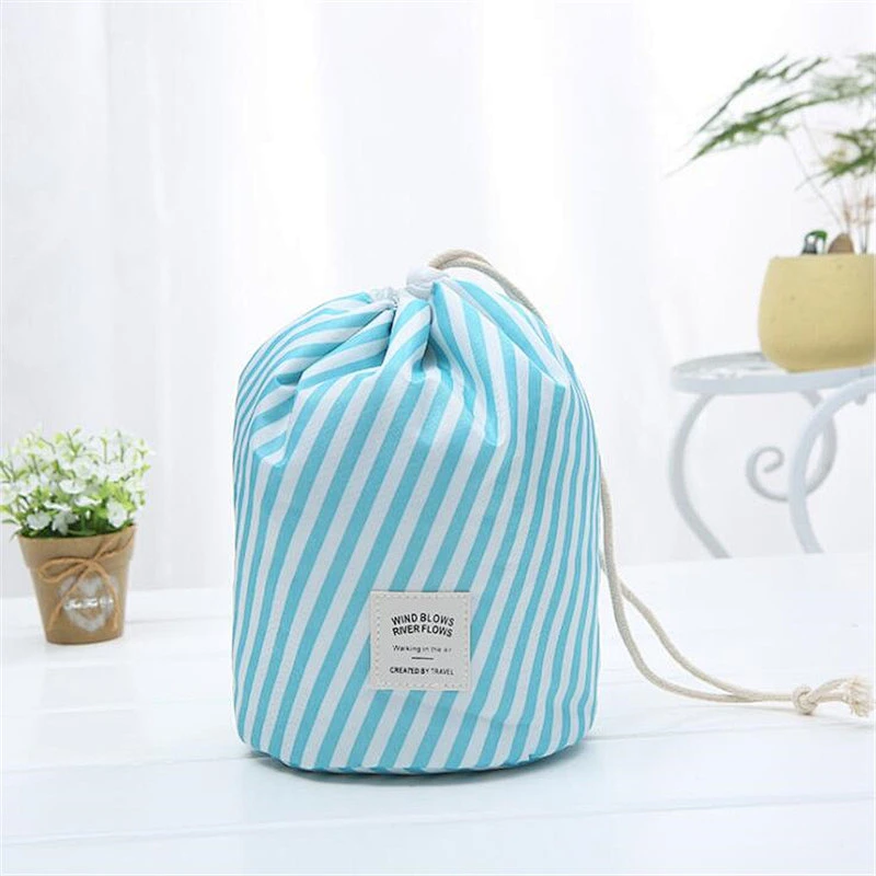 Large Capacity Multi-function Portable Drawstring Travel Packing Cylinder Cosmetic Bag