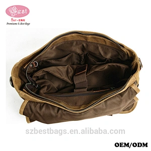 Vintage Real Leather Satchel Waxed Canvas Briefcase Men Laptop Messenger Bags